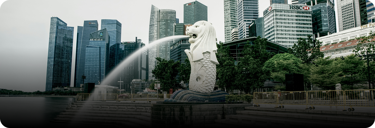 Singapore skyline with the Merlion statue
